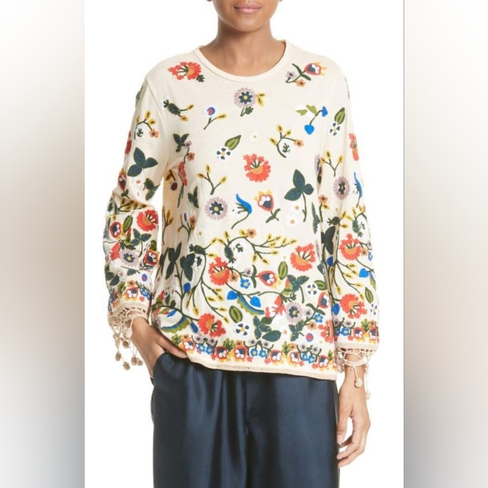 Alice + Olivia Floral Embroidered Long Sleeve Top